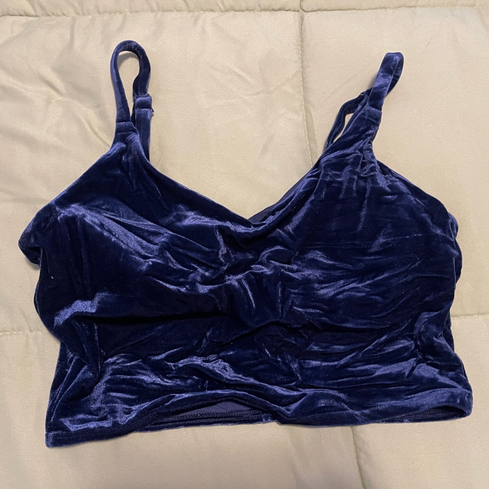 Navy blue velvet crop top